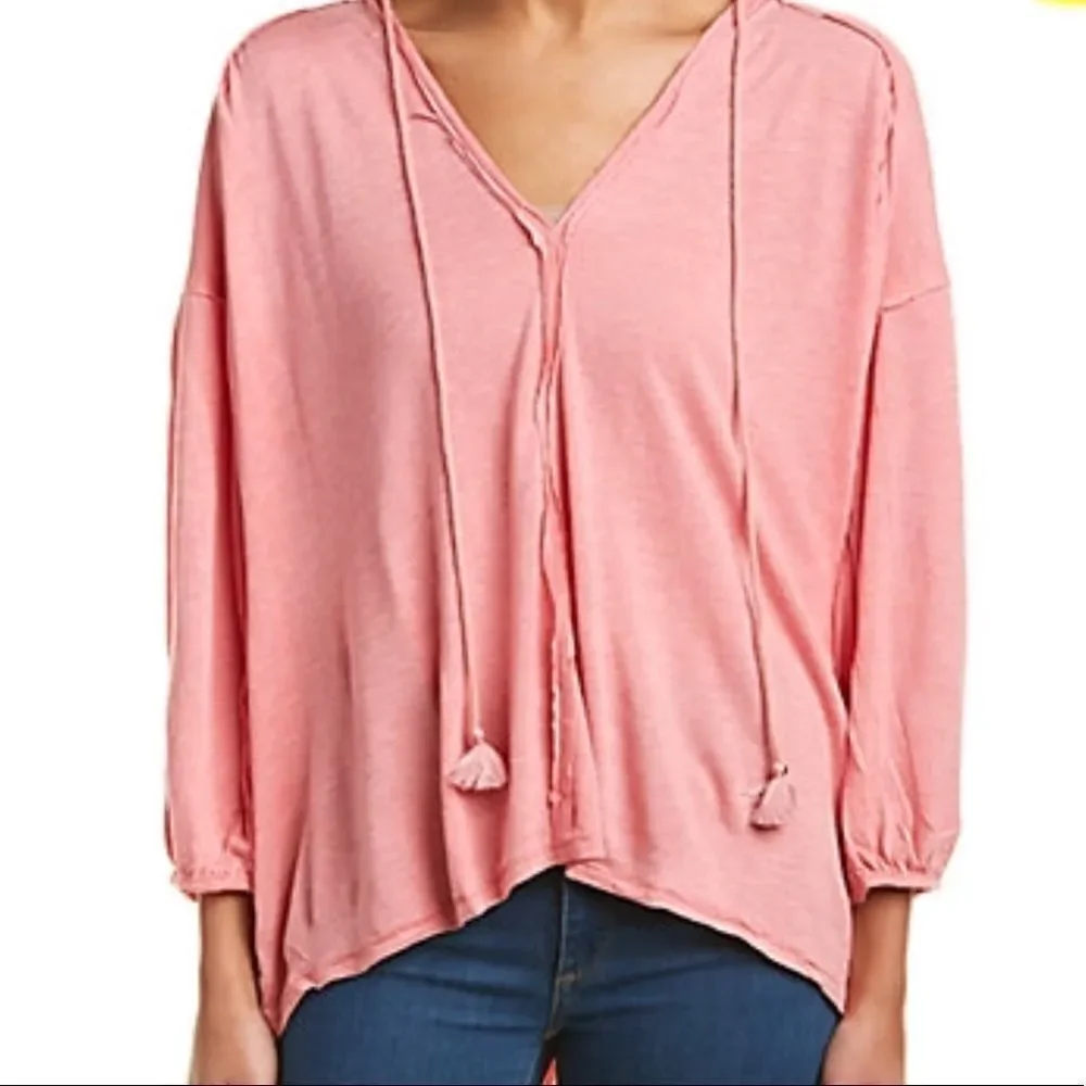 Free People Just A Henley Tunic Pink Linen Blend Oversized Boho Blouse M NWT